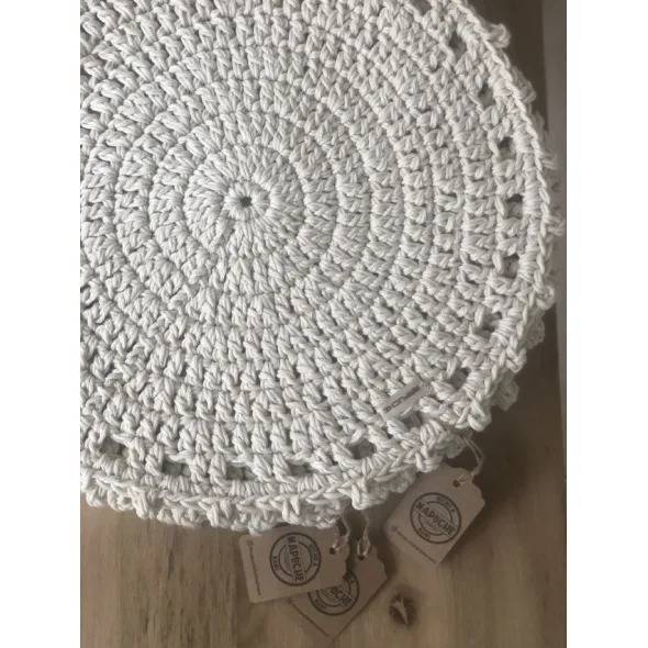Round Placemats, Place Mats Coihue Made in Cotton, Woven with Openwork Details,White Color, 36 cm / 14.17"