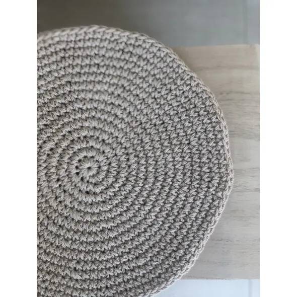 Round Placemats, Woven Cotton Hual, Woven with Medium Knit Details, by Mapuche Tejidos, 35 cm / 13.77"