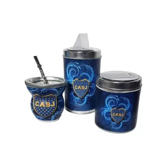 Complete Mate Set with Thermos, Yerba Mate, Sugar Holder - Boca Juniors  Design Engraved Kit