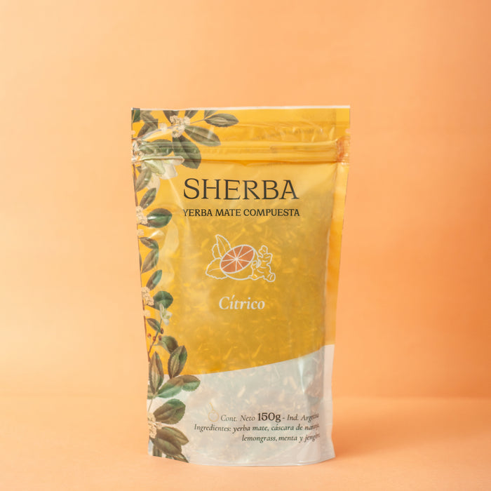 Sherba | Agroecological Yerba Mate Tea Citrus Blend with Orange Peel, Lemongrass, Mint, and Ginger - Zesty Delight | 150 gr