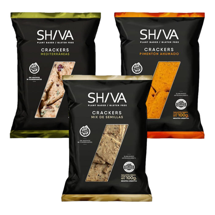 Shiva Crackers Combo Snack Vegano y Kosher Galletas de Masa Madre, 100 g / 3.5 oz cada uno (paquete de 3)