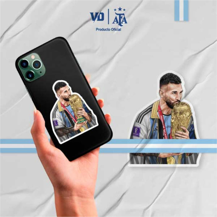 King Leo Messi Sticker: Messi Kissing the Cup - Football Decal for Fans