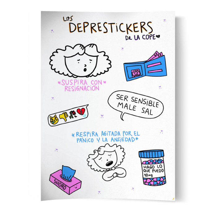 La Cope Deprestickers: Vinyl Sticker Sheet for Expressing Emotions - Creative and Playful Stickers