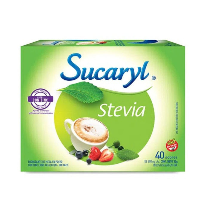 Sucaryl Edulcorante Stevia Powder Sweetener In Bags with Zinc (box of 40 units)