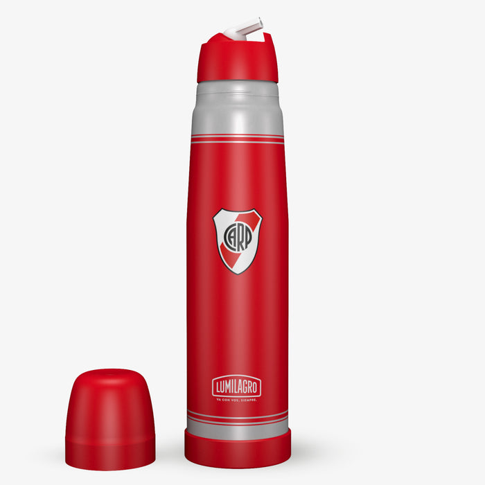 Lumilagro Termo de Acero Luminox RIVER PLATE  | Stainless Steel Thermos Vacuum Bottle with Pouring Beak for Mate, 1 l / 33.8 fl oz