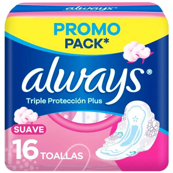 Always Triple Protection Plus Soft Cloth Feminine Pads with Wings Promo Pack (pack of 16)