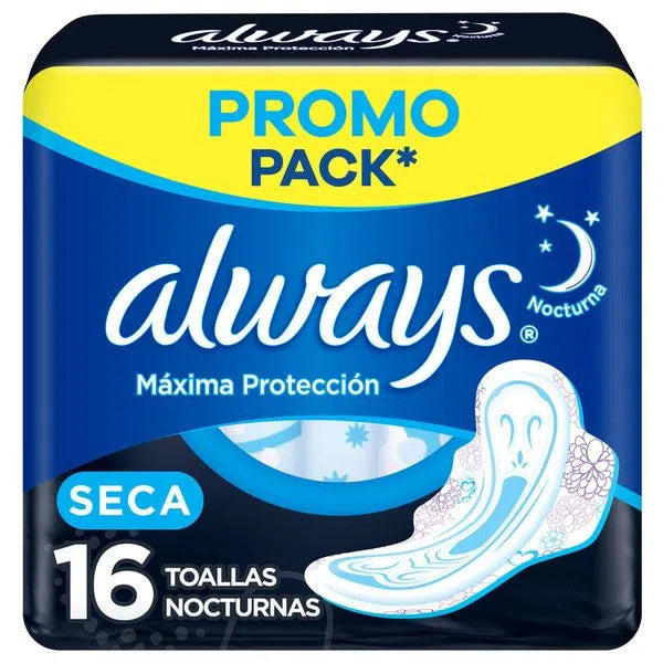 Always Overnight Maximum Protection Dry-Feel Feminine Pads Toallas Nocturnas (pack of 16)