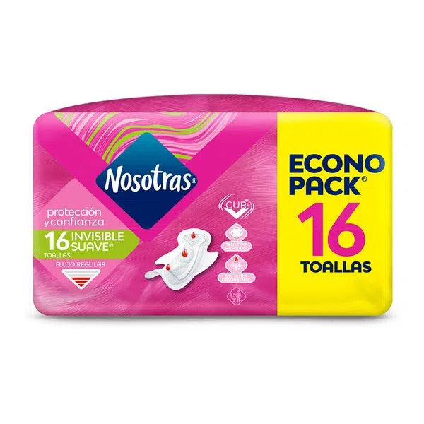 Nosotras Invisible Feminine Pads Soft Protection & Confidence Invisible Tela Suave Econo Pack (16 count)