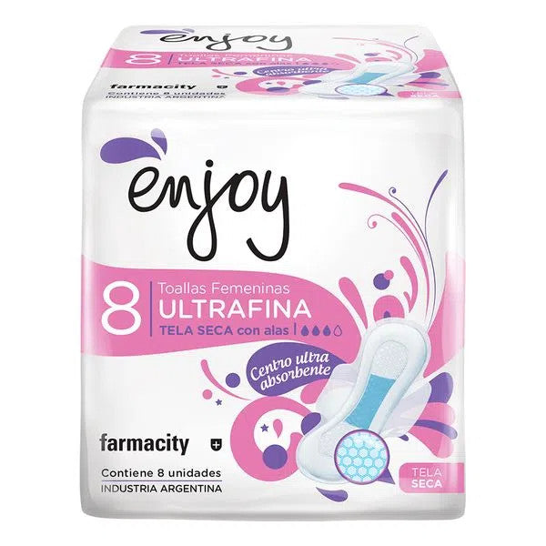 Enjoy Ultra-thin Feminine Pads with Dry-Feel and Wings with Ultra Absorbent Core (8 count)