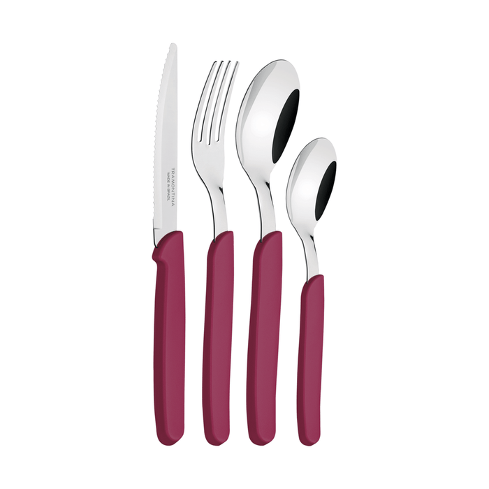 Tramontana Carmel Cutlery Set with Stainless Steel Blades and Plum Polypropylene Handles Juego de Cubiertos Color Ciruela - 24 Pieces