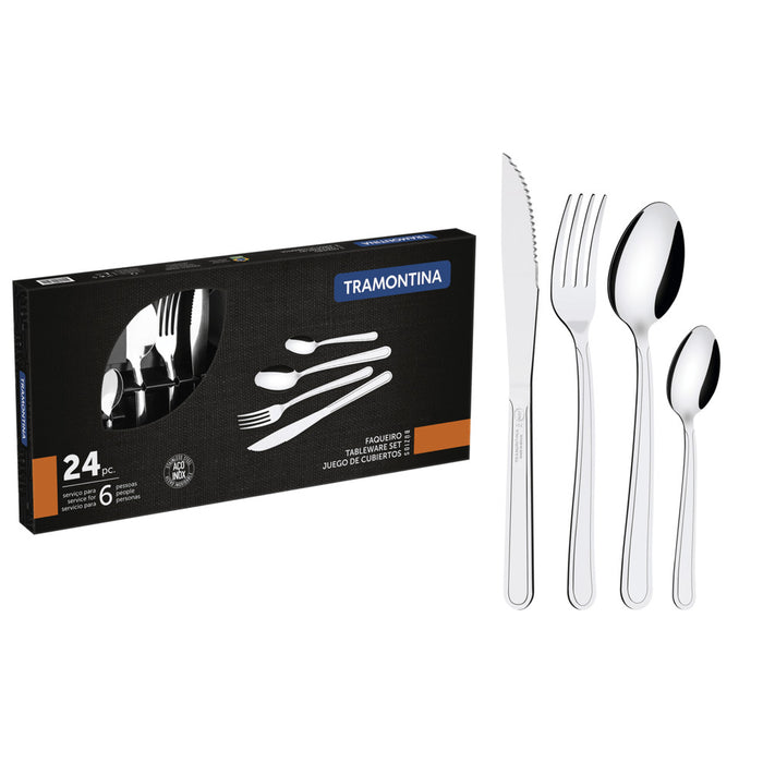 Tramontina Búzios Stainless Steel Cutlery Set with Details Juego de Cubiertos Búzios de Acero Inoxidable con Detalles - 24 pieces