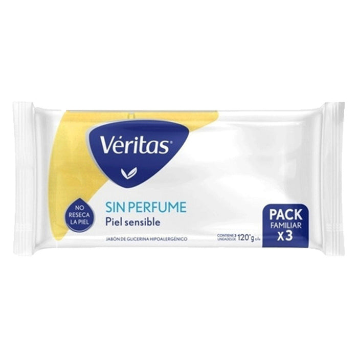 Veritas Jabón de Grlicerina sin Perfume Unscented Glycerin Soap, 120 g / 4.23 oz (pack of 3 bars)