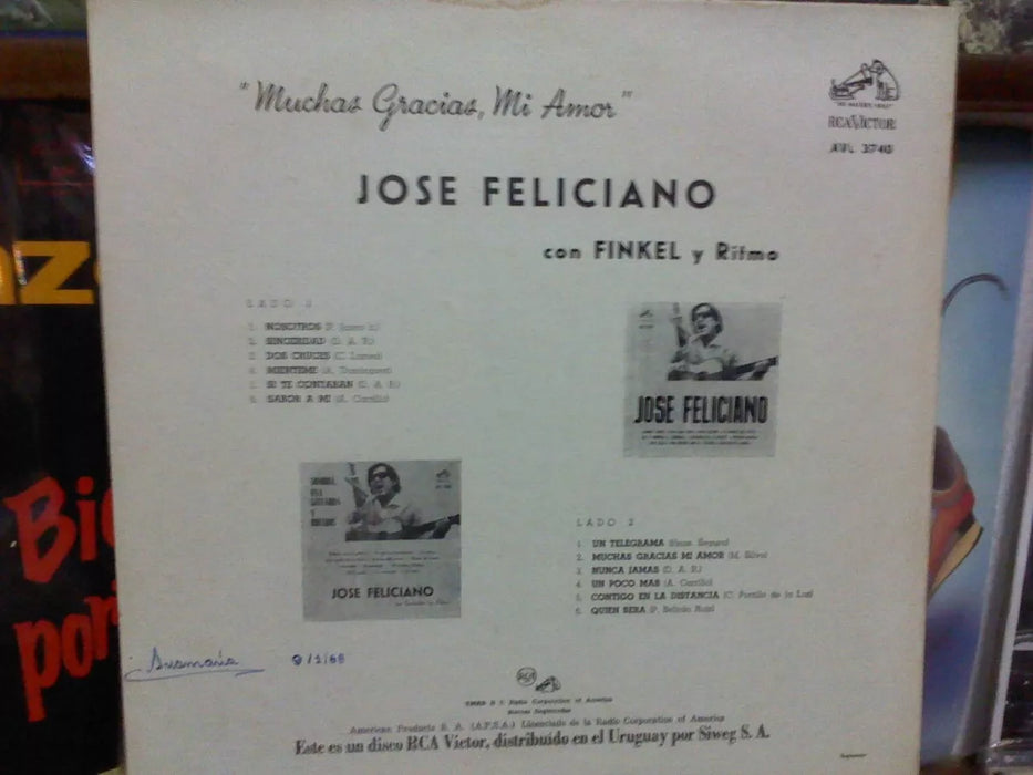 Vinyl by Jose Feliciano "Muchas Gracias Mi Amor" Solo Artist